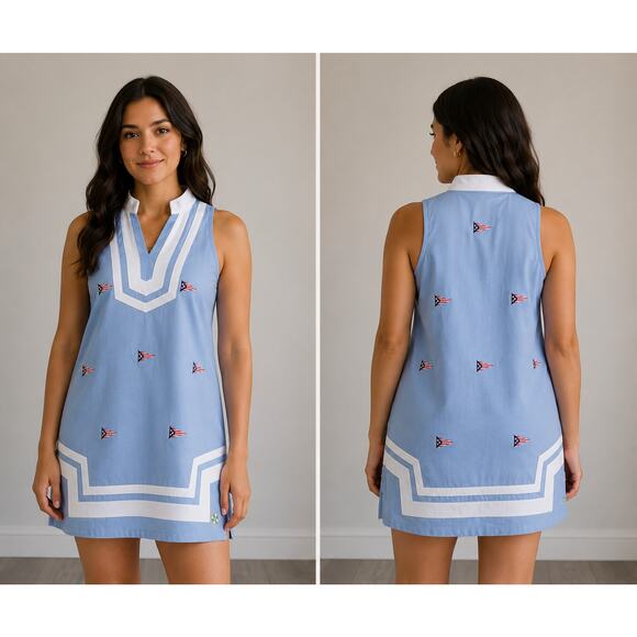 Castaway Dresses & Skirts - CASTAWAY - Short dress with white trim and embroidered pennant details.